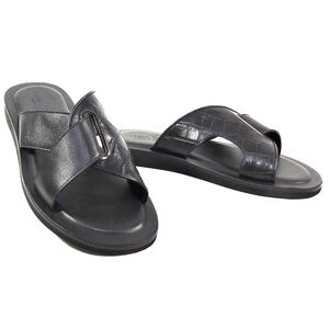 ALBERTO CICCIOLI 🇮🇹 MEN'S BLACK SOFT LEATHER COMFORT FLAT SUMMER SANDALS